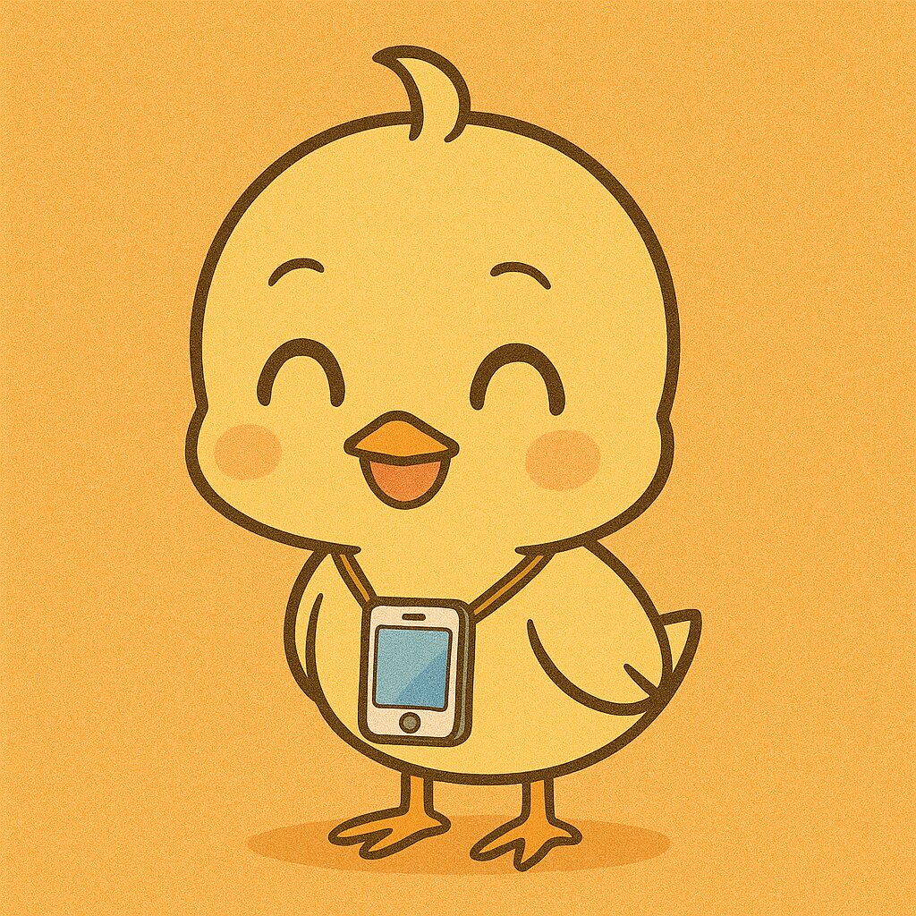 iPhone活用術のマスコットキャラ「ぴちょまる」。うれしそうな表情をしている。