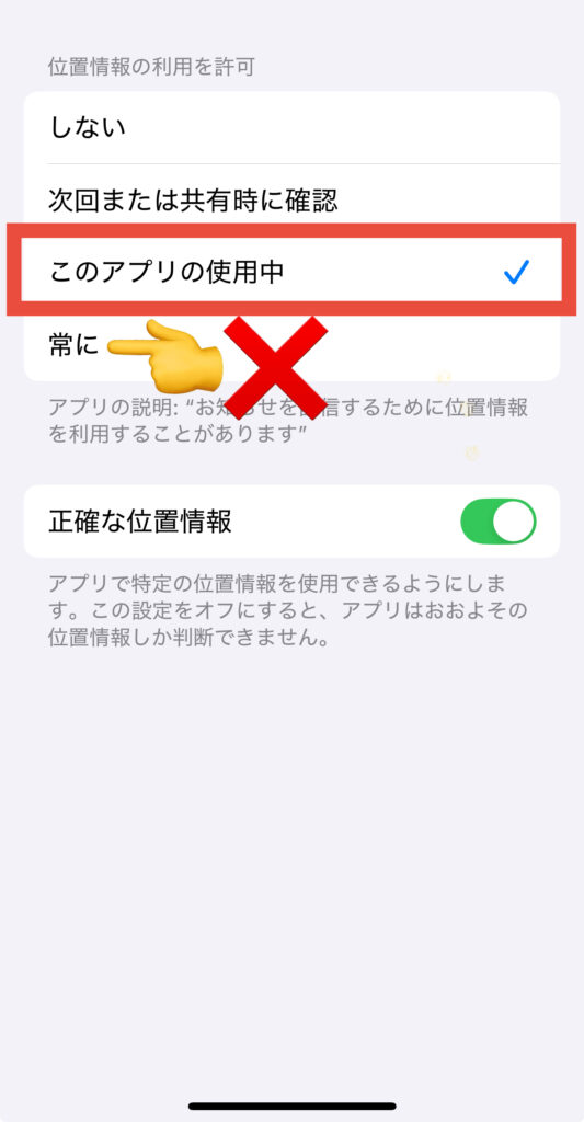 位置情報をアプリごとに設定する手順4